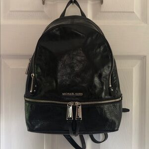 Michael Kors Rhea Black Medium Crinkled Calf Leather Backpack, excellent